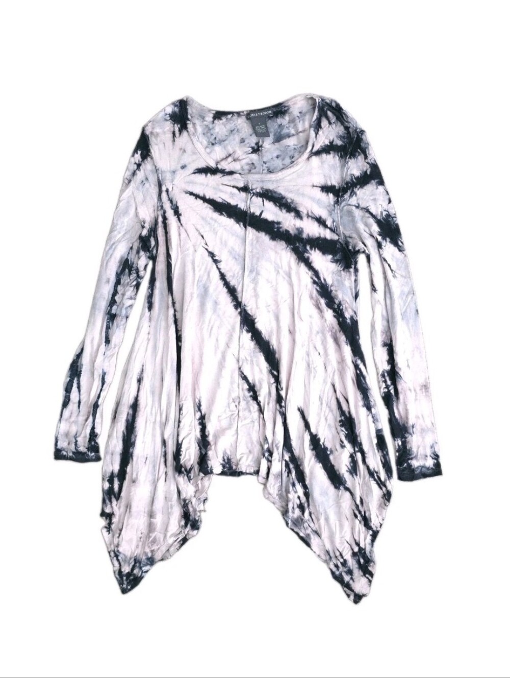 Chelsea & Theodore Top Womens Small Tunic Scoop Tie Dye Rayon Long Sleeve Boho